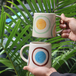 handmade blue & yellow ring mug made by ceramic, combo