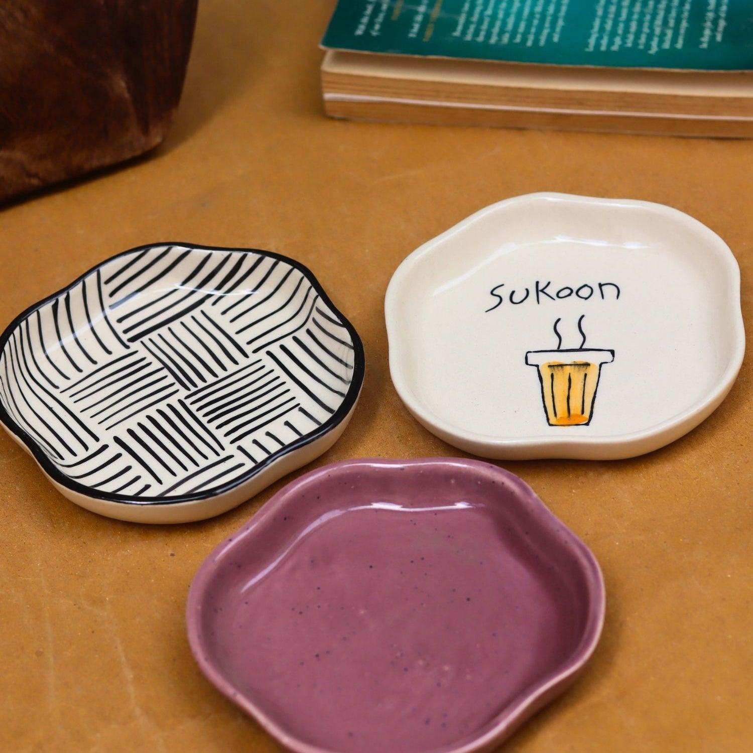 handmade All lines, Sukoon & Lavender Handmade Dessert Plate - Set of 3