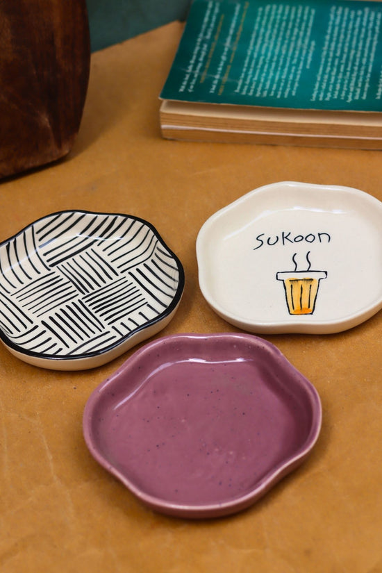 handmade All lines, Sukoon & Lavender Handmade Dessert Plate - Set of 3