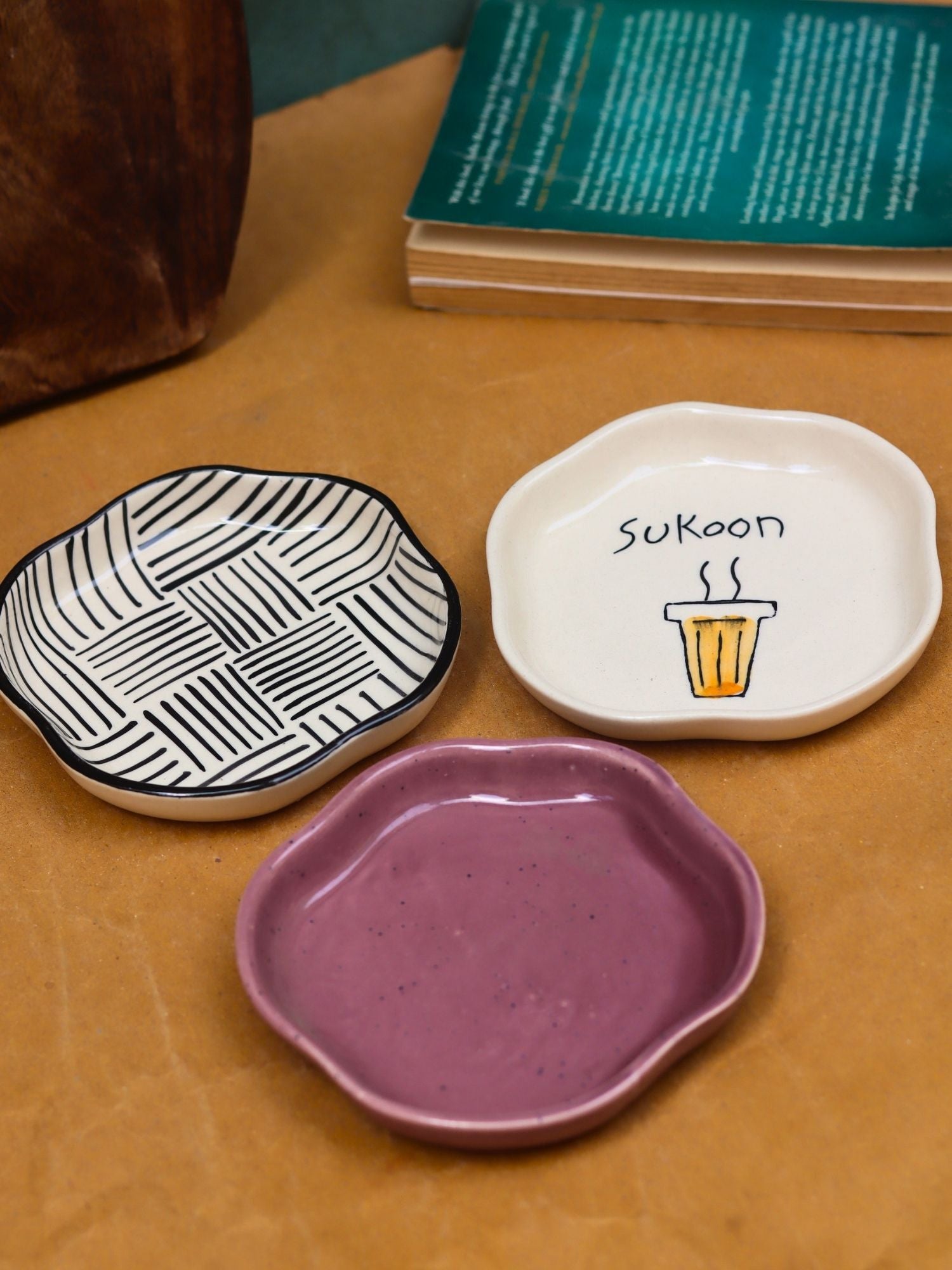 handmade All lines, Sukoon & Lavender Handmade Dessert Plate - Set of 3