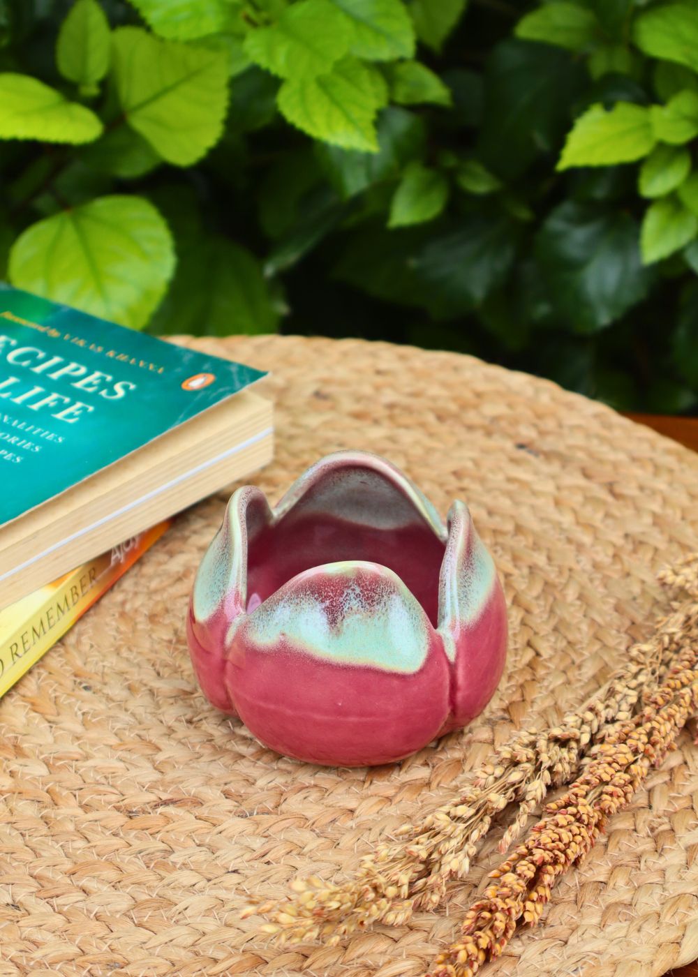 pink lotus tea light holder made by ceramic 