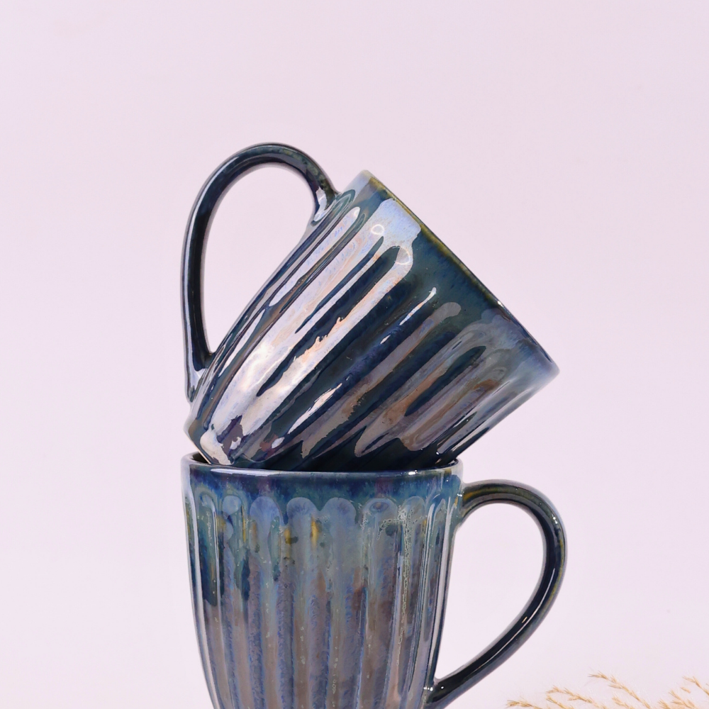 Metallic blue vintage coffee mugs 