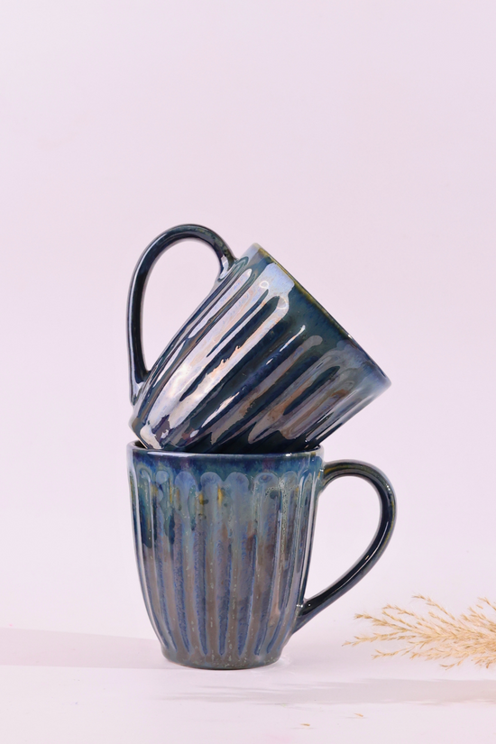 Metallic blue vintage coffee mugs 