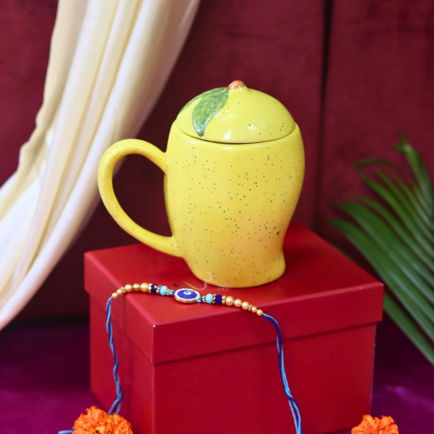 Mango Mug with Lid Rakhi gift box made by ceramic