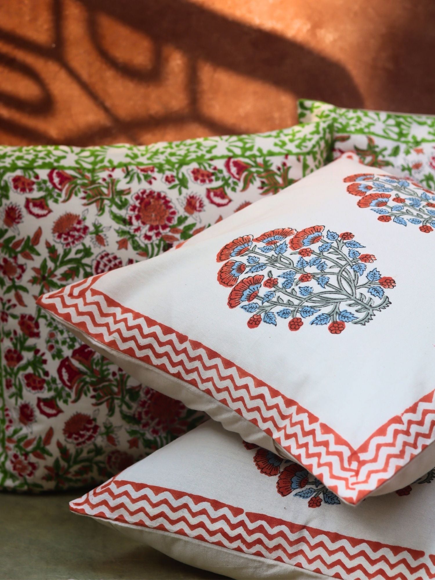 Pink Bloom & Liana Vine Cushion Cover combo handmade in india