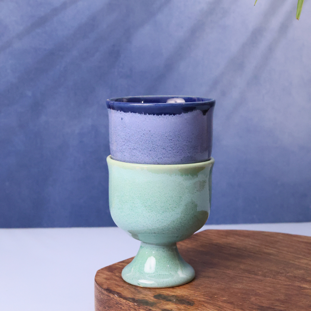 handmade blue & teal ice cream goblet set of two