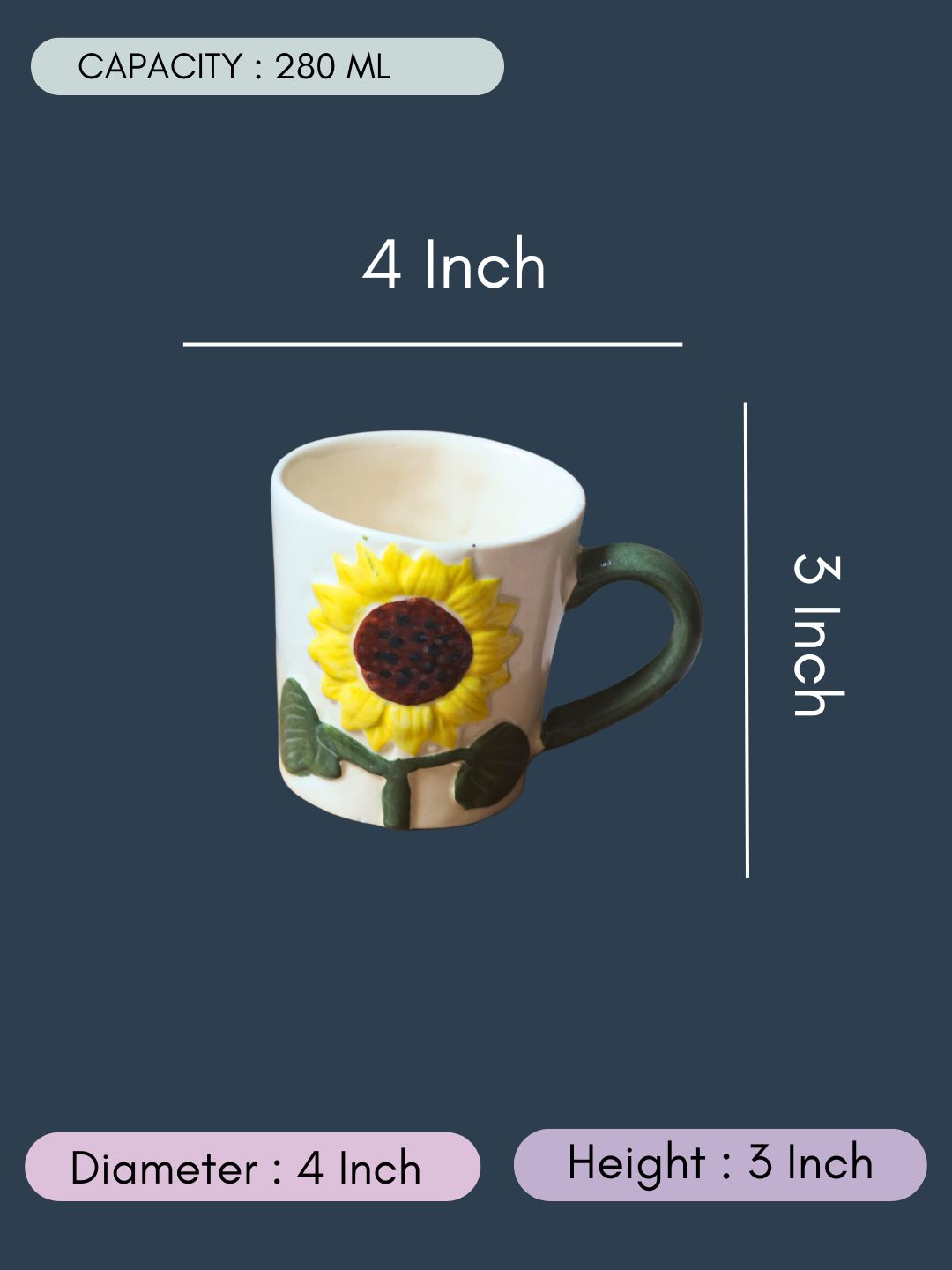 Sunflower Bliss Mug with Size & Measurement