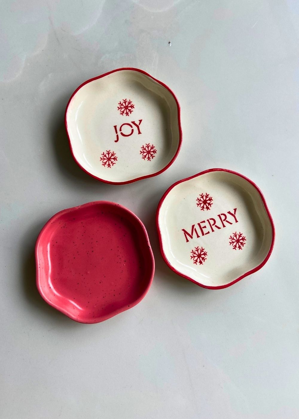 Joy, Merry & Red Handmade Dessert Plate handmade by artisans