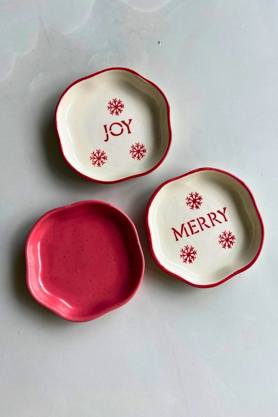 Joy, Merry & Red Handmade Dessert Plate handmade by artisans