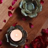 Handmade tea light holder with rose & petals