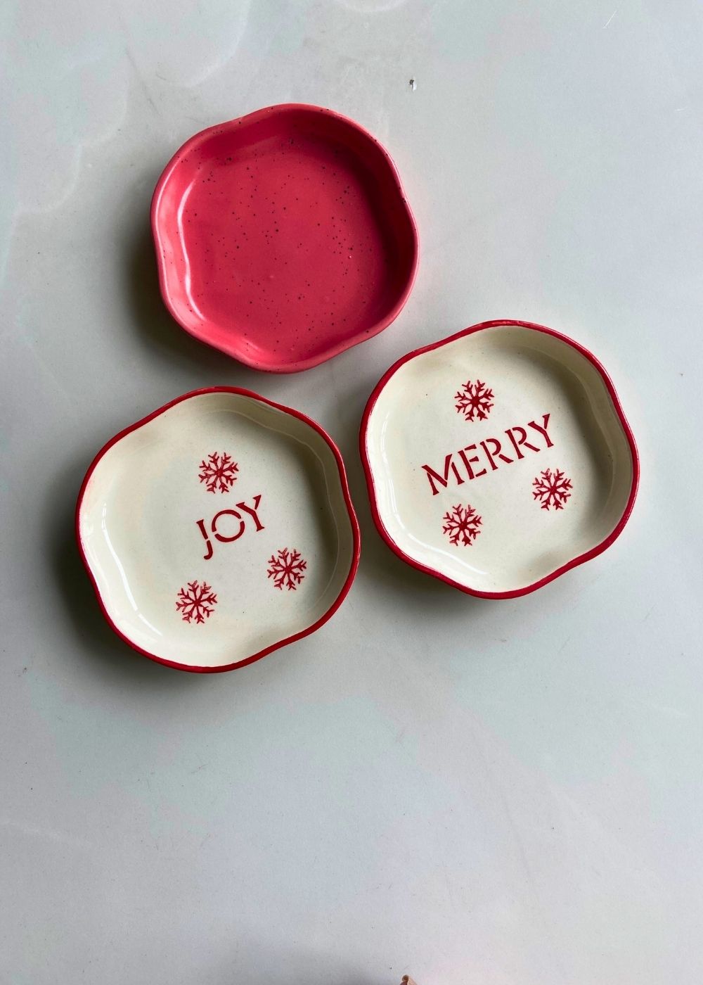 Joy, Merry & Red Handmade Dessert Plate with premium quality material