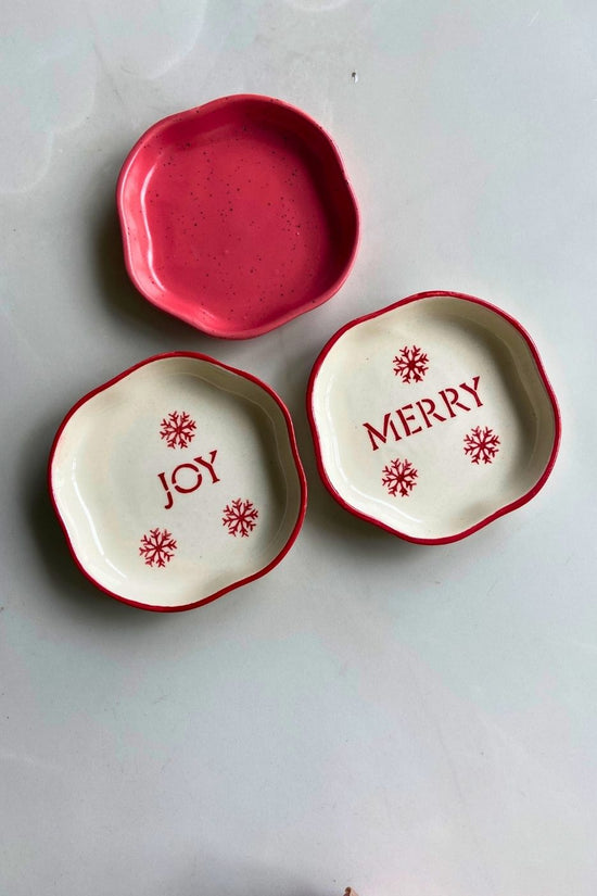 Joy, Merry & Red Handmade Dessert Plate with premium quality material