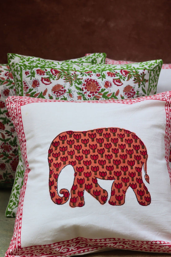 Handmade Liana vine & Ele block Printed cushion cover combo