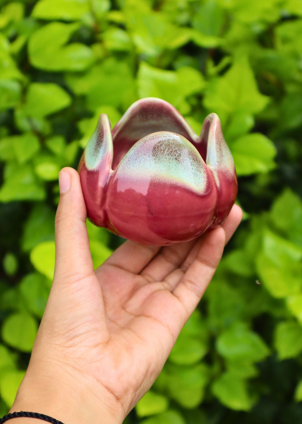 pink lotus tea light holder handmade in india 