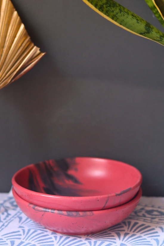 handmade red bowl with black shades