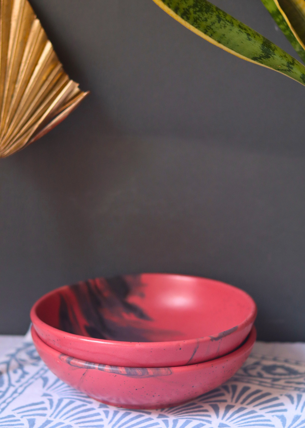 handmade red bowl with black shades