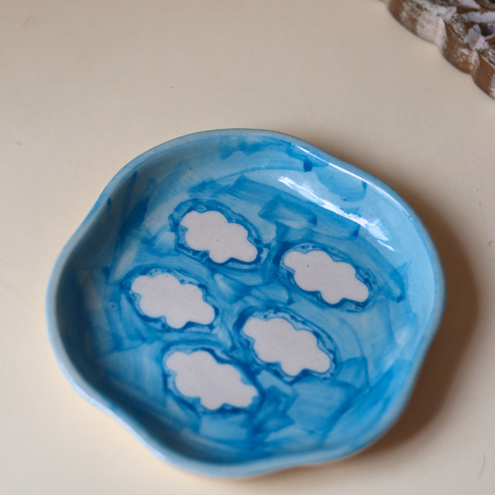 Handmade dessert plate cloud design