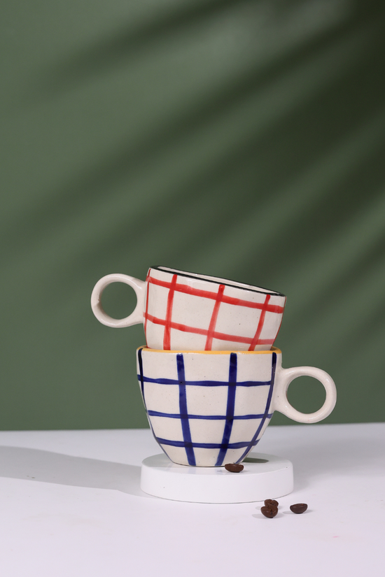 drinkware product red & blue checks mug