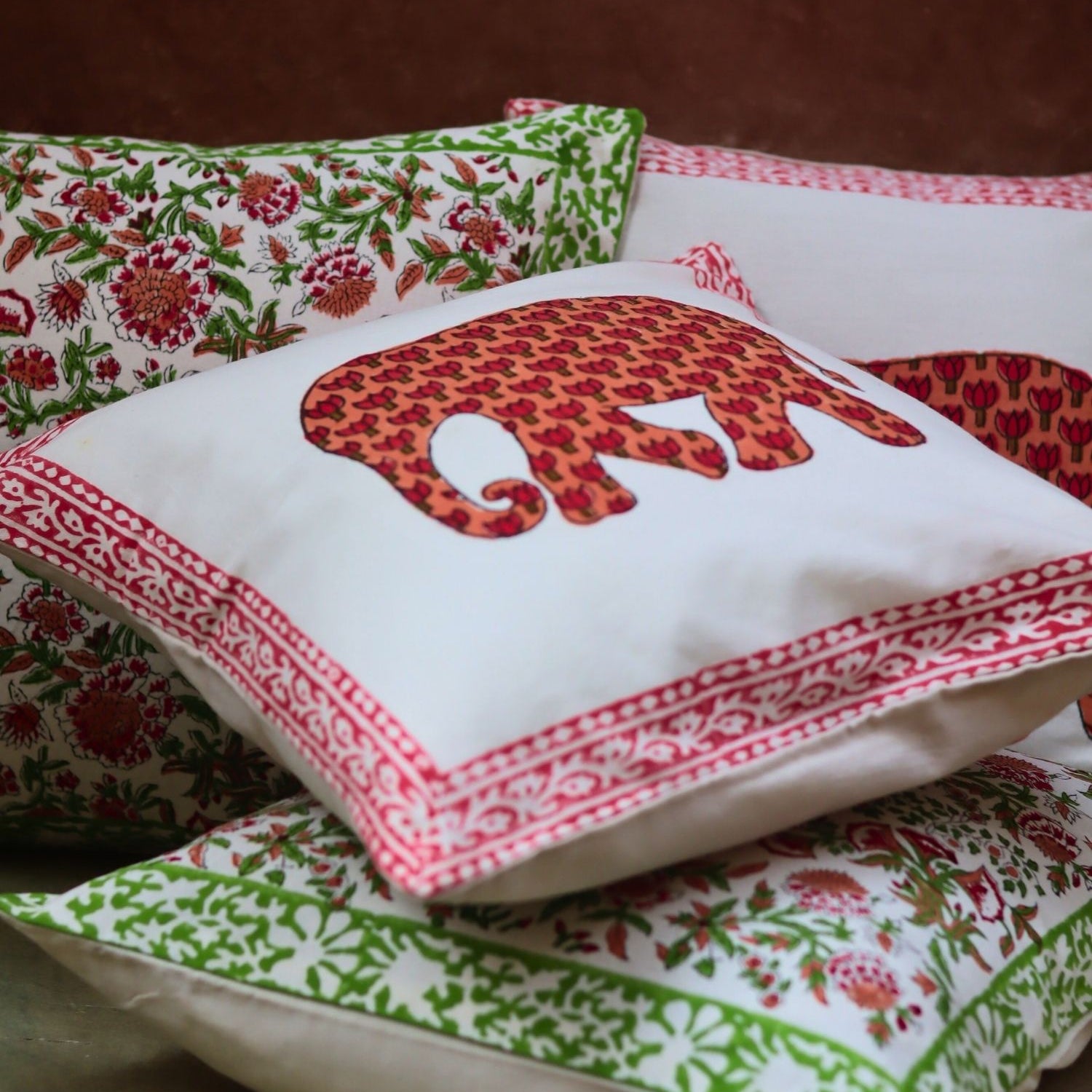 Liana vine & Ele block Printed cushion cover combo made by cotton