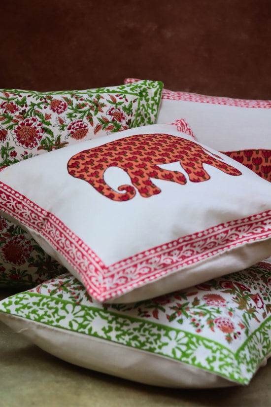 Liana vine & Ele block Printed cushion cover combo made by cotton