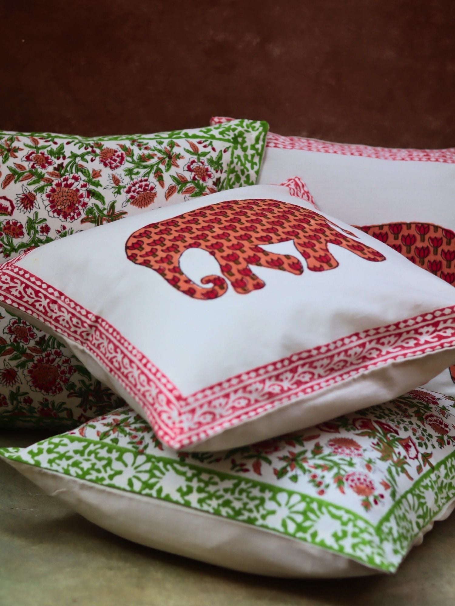 Liana vine & Ele block Printed cushion cover combo made by cotton