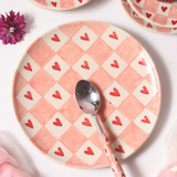 handmade chequered heart dinner plate with gorgeous dinner spoon