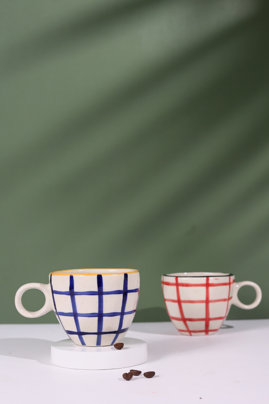 set of two red & blue checks mug combo