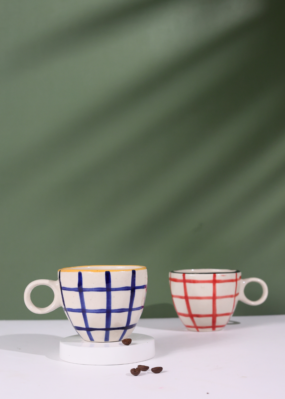 set of two red & blue checks mug combo