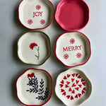 Handmade Set of 6 Red & White Handmade Dessert Plate (for the price of 5)