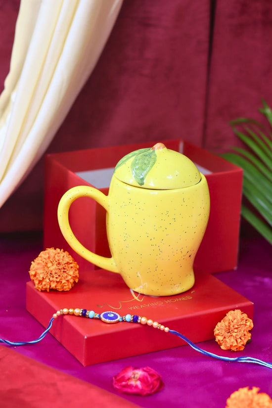 Mango Mug with Lid Rakhi gift box handmade in india