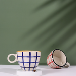 red & blue checks mug made by ceramic 