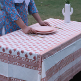 Red & white colored table cloth