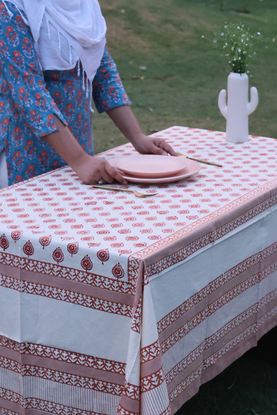 Red & white colored table cloth
