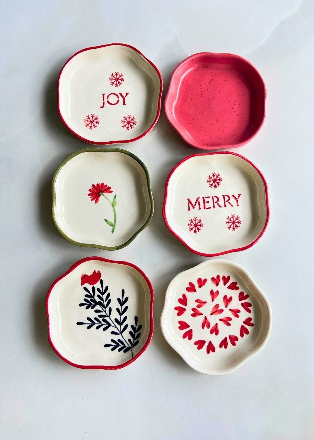 Set of 6 Red & White Handmade Dessert Plate (for the price of 5) made by ceramic