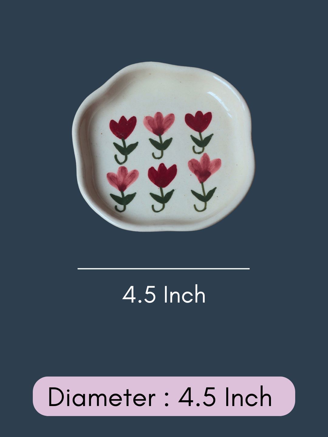 Pastel Tulip Handmade Dessert Plate with Size & measurement