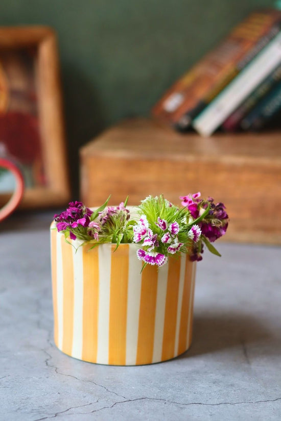 handmade Striped Planter - Yellow