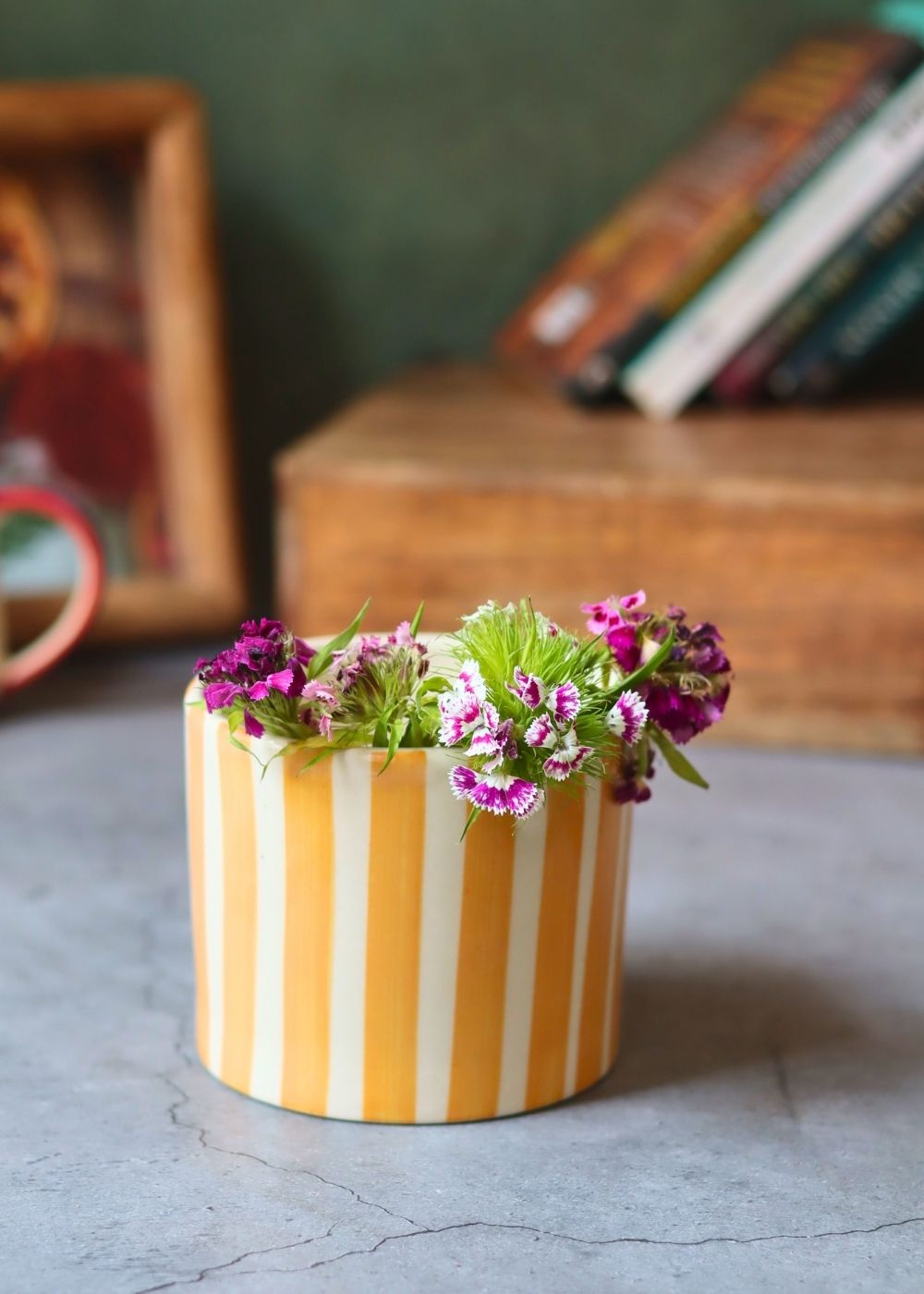 handmade Striped Planter - Yellow