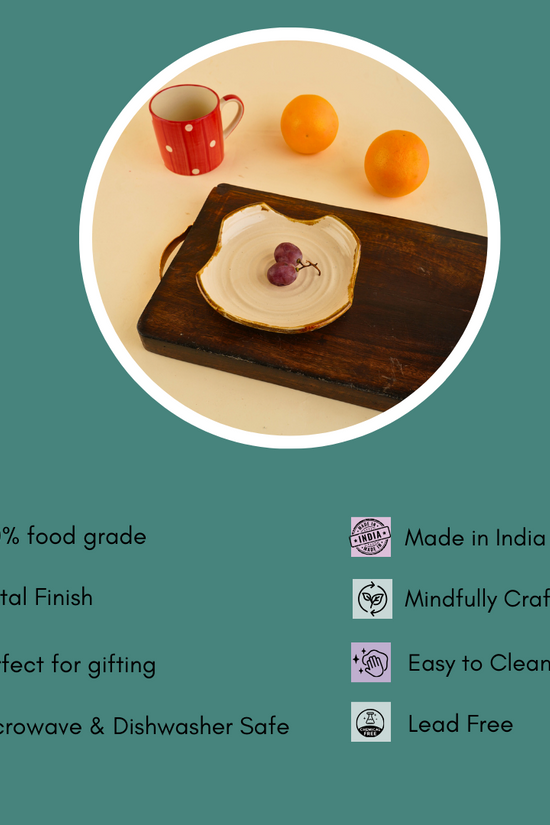 ivory stoneware dessert plate with some details 