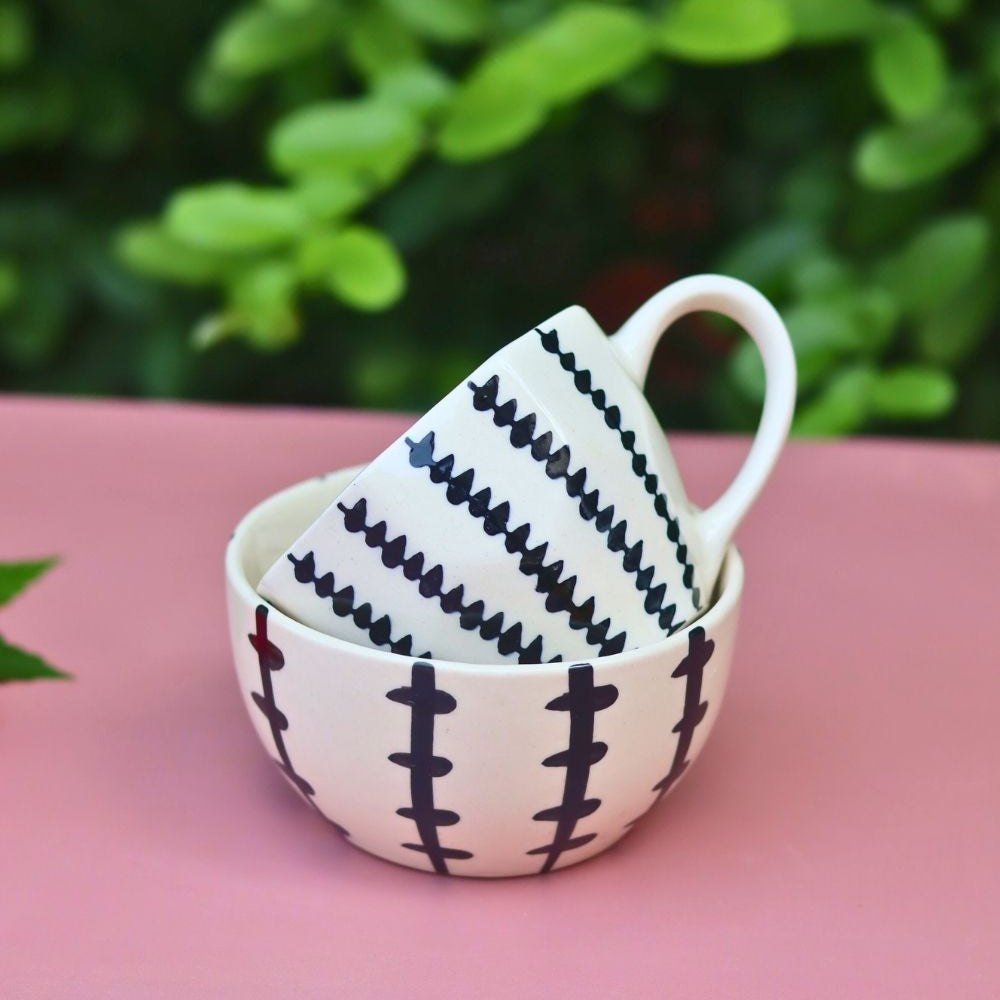 handmade Set of 2 - Black Crosses Mug & Bowl Combo