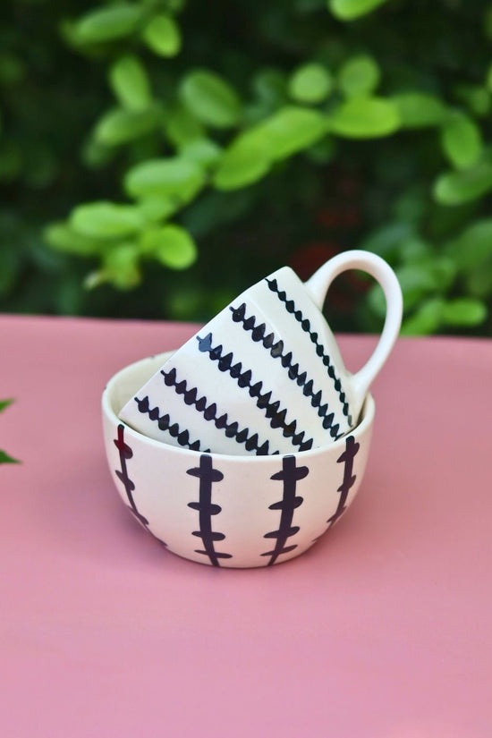 handmade Set of 2 - Black Crosses Mug & Bowl Combo