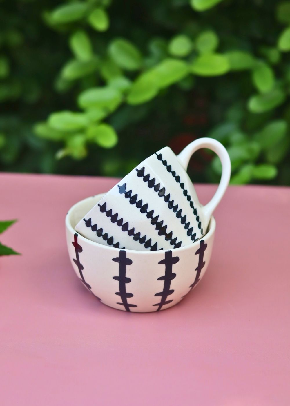 handmade Set of 2 - Black Crosses Mug & Bowl Combo