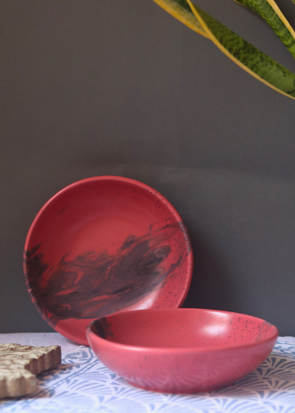 red & black bowl with shade of black color
