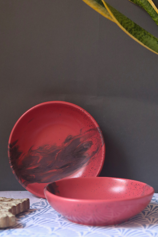 red & black bowl with shade of black color