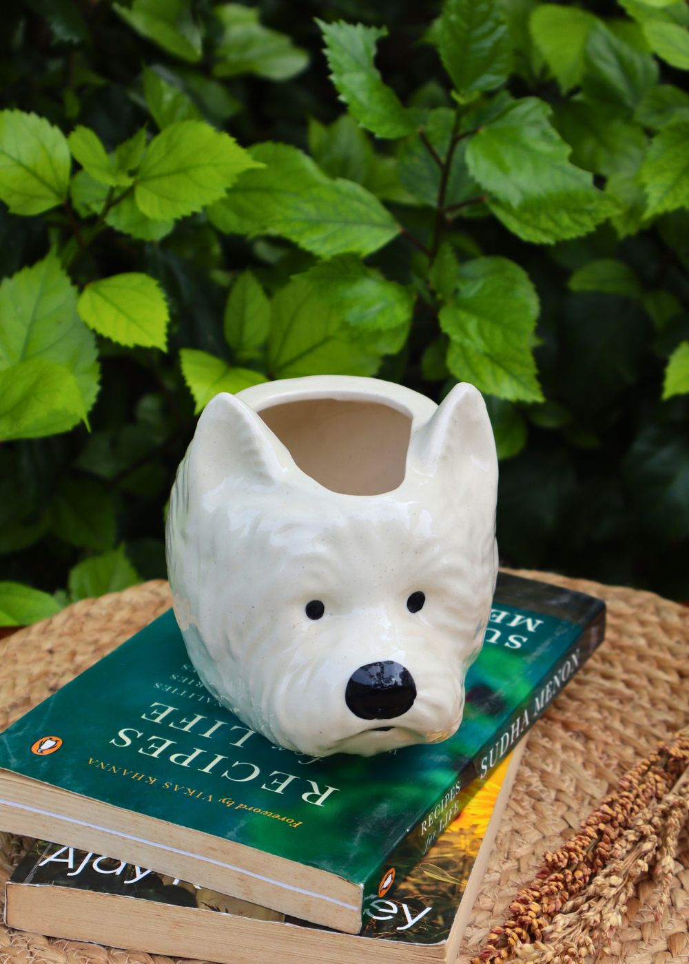 Handmade pomeranian dog planter