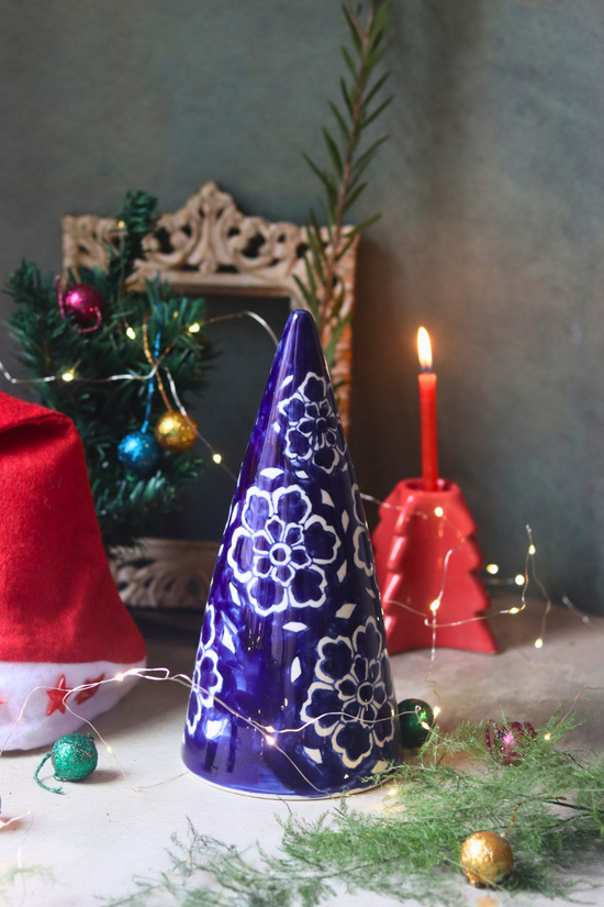Blue floral christmas tree with decoration