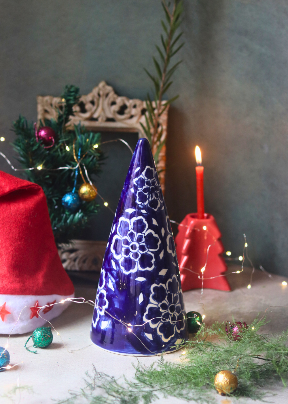 Blue floral christmas tree with decoration
