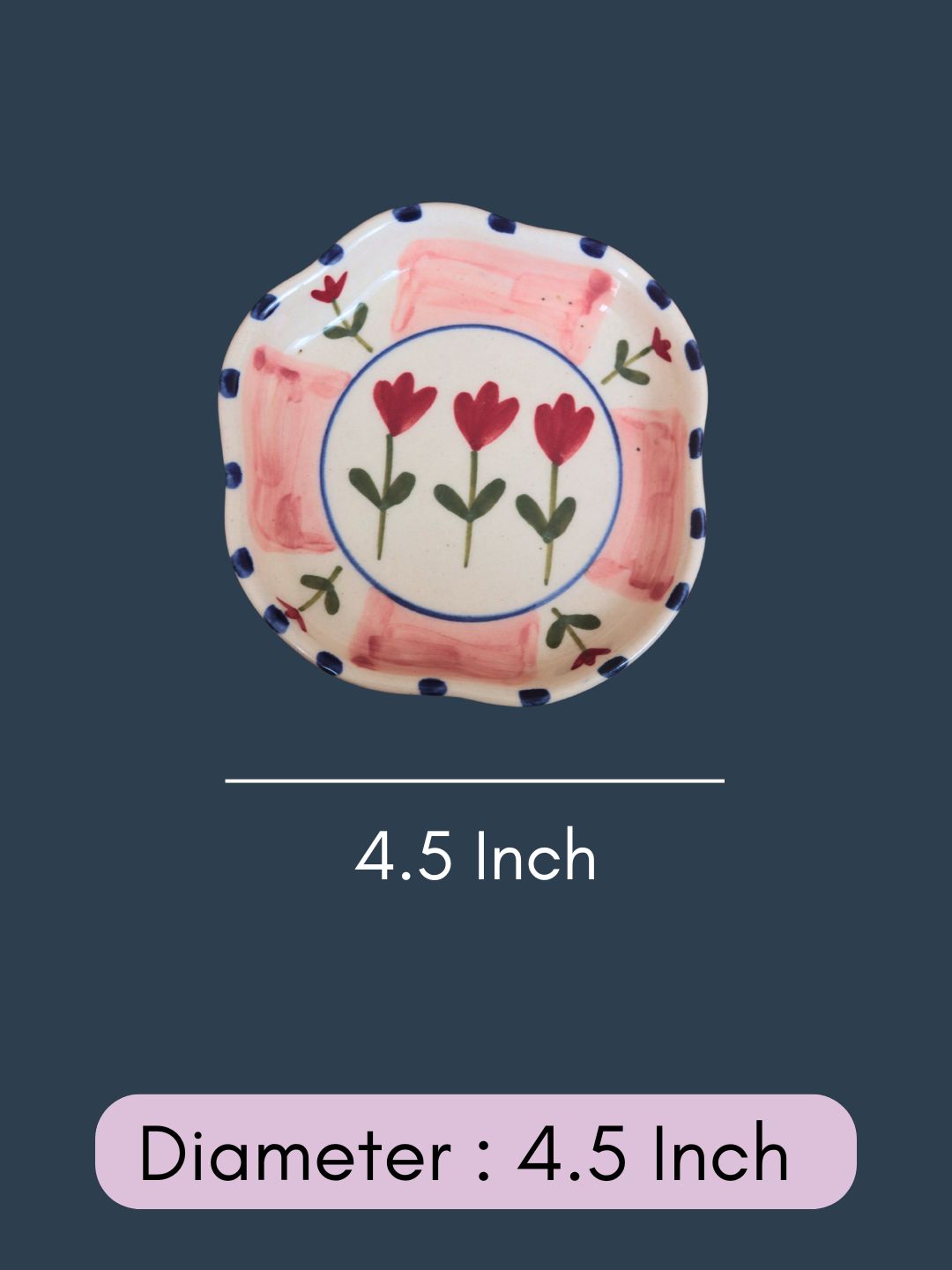 Peony Handmade Dessert Plate with size & Measurement