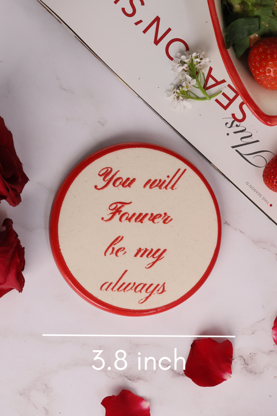 Handmade ceramic red & white coaster breadth