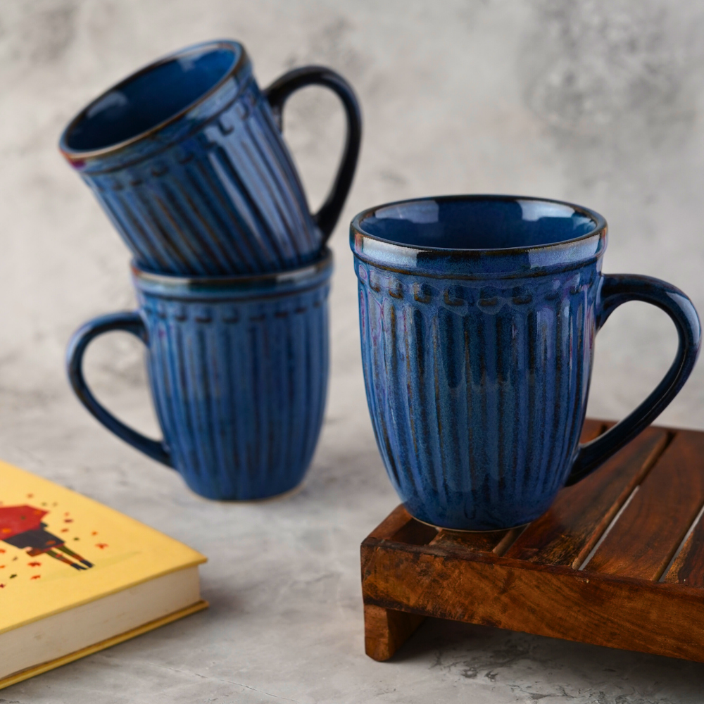 royal blue vintage mug with ceramic material