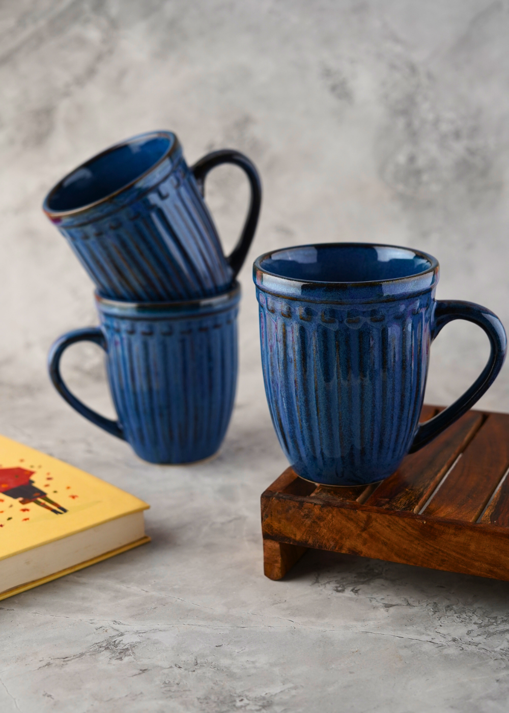 royal blue vintage mug with ceramic material